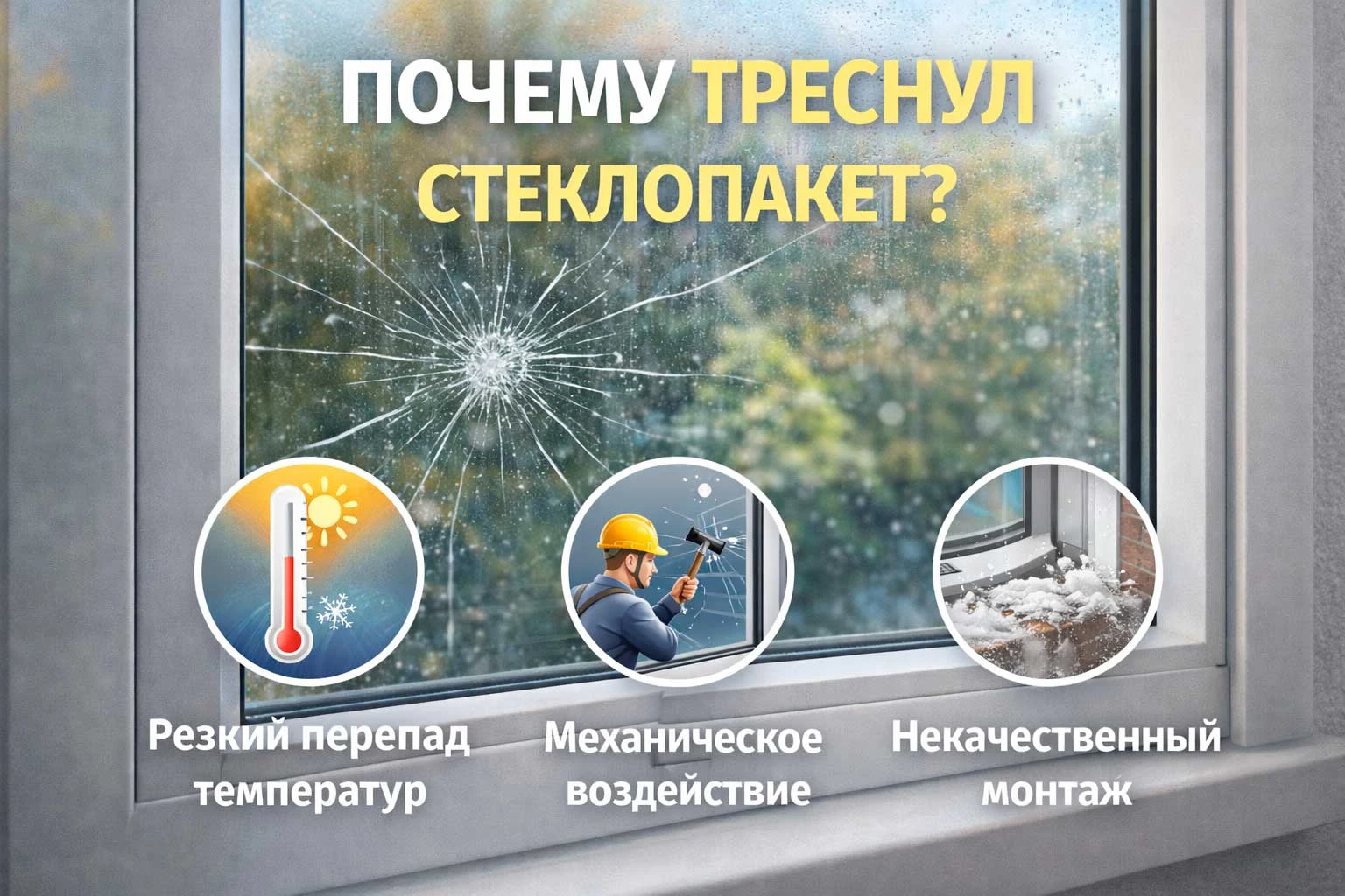Почему треснул стеклопакет — основные причины и что делать